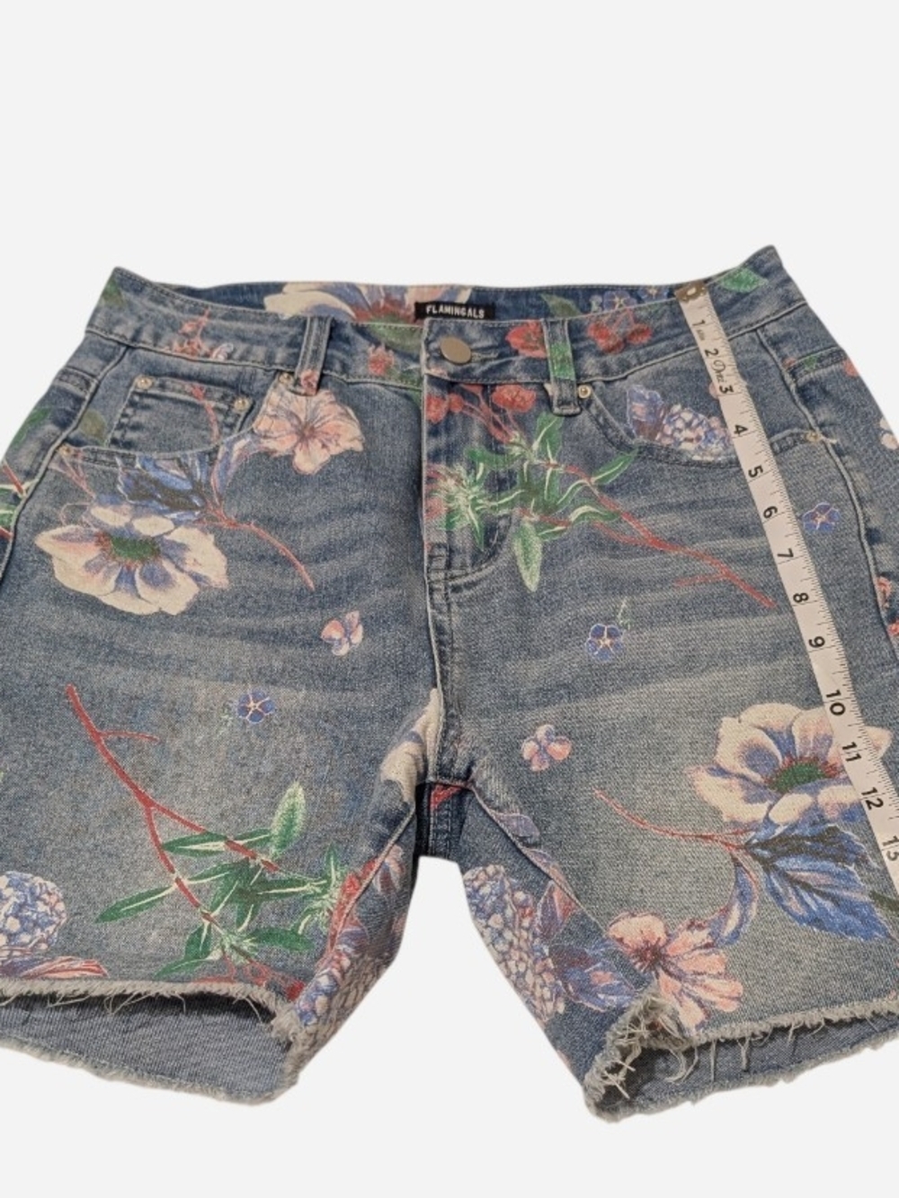 Pre-owned Floral Print Jean Shorts - Flamingoals Blue Multicolor - Picture 3 of 7